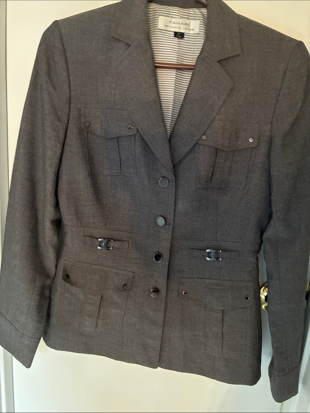 Tahari Dark Gray Women's Tailored Button-Front Blazer